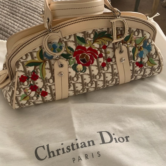 Dior Handbags - Dior Beige Satchel with Floral Embroidery